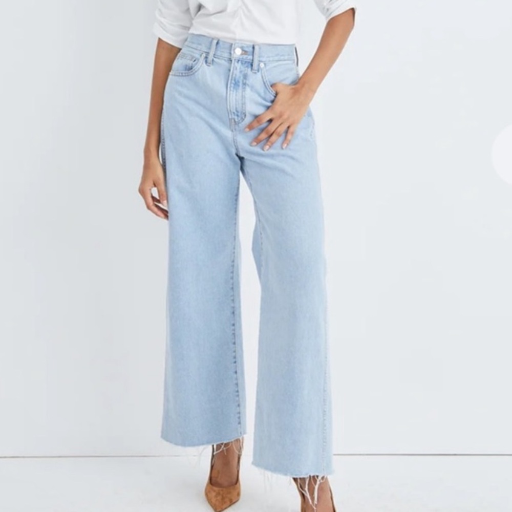 Veronica Beard Light Blue Cropped Wide-Leg Jeans